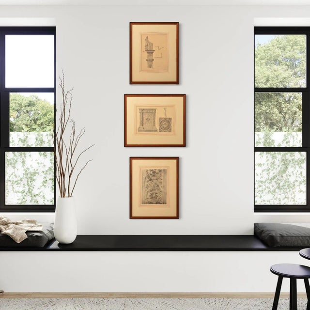 Set of 3 antique Italian architectural prints framed under glass. This handsome collection consist of three heliotype...