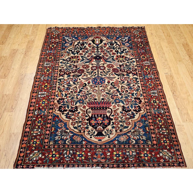 Antique Persian Bakhtiari Bibibaft Rug, Hand-Knotted Wool, The Tree of Life Pattern, Tan & Red, 5x7 For Sale - Image 10 of 18