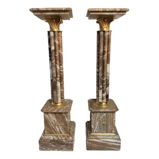 Marble and Brass Columns, Set of 2 For Sale