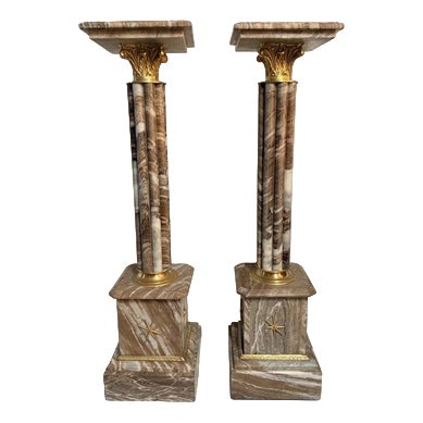 Marble and Brass Columns, Set of 2 For Sale