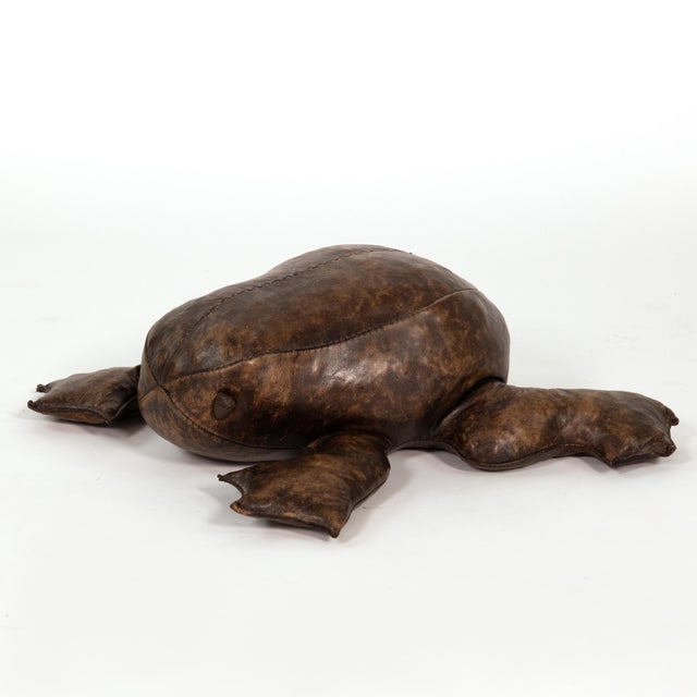 Brown Leather Frog Footstool in the Manner of Dimitri Omersa For Sale - Image 8 of 9