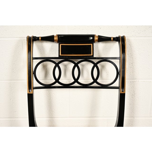 Wood Baker Furniture Historic Charleston Regency Ebonized and Gold Gilt Dining Chairs, Set of Four For Sale - Image 7 of 15
