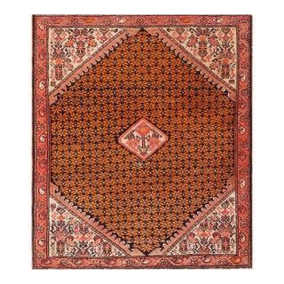 1920s Blue Navy Medallion Antique Persian Malayer Rug 2' X 2'5" Handknotted Wool Carpet For Sale