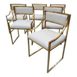 Set of 6 Hollywood Regency Style Chairs in Brass, Italy 1970