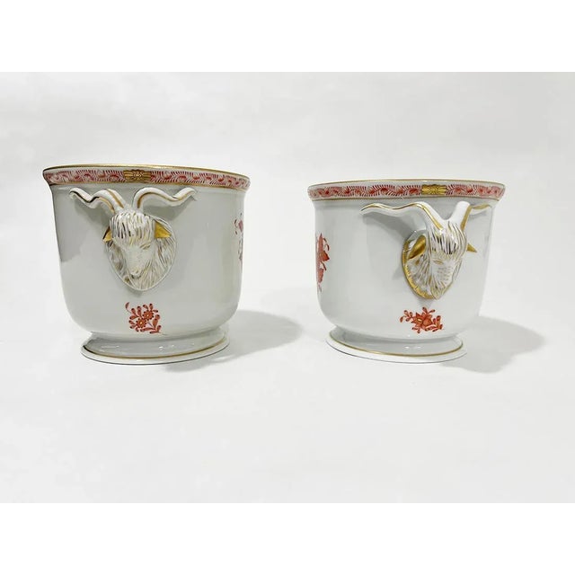 Herend Hungary porcelain apponyi orange ram head cachepots Herend Hungary porcelain cachepots in pattern Apponyi orange...