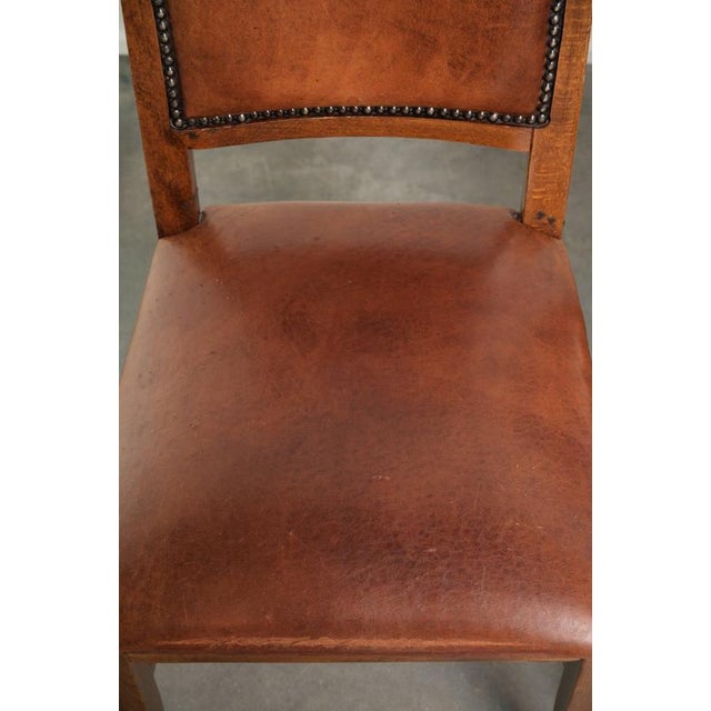 Sheepskin Dining Chairs in Warm Cognac Color with Decorative Nails, Set of 6 For Sale - Image 7 of 18
