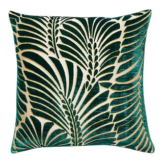 The House of Scalamandré Plumes Silk Velvet Pillow, Viridian For Sale