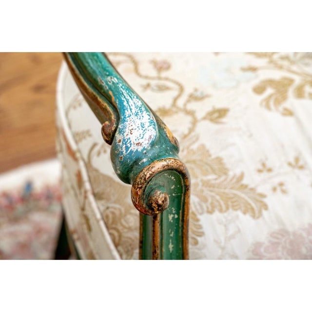 Extraordinary Pair of Antique French Louis XVI Style Painted Armchairs For Sale - Image 10 of 13