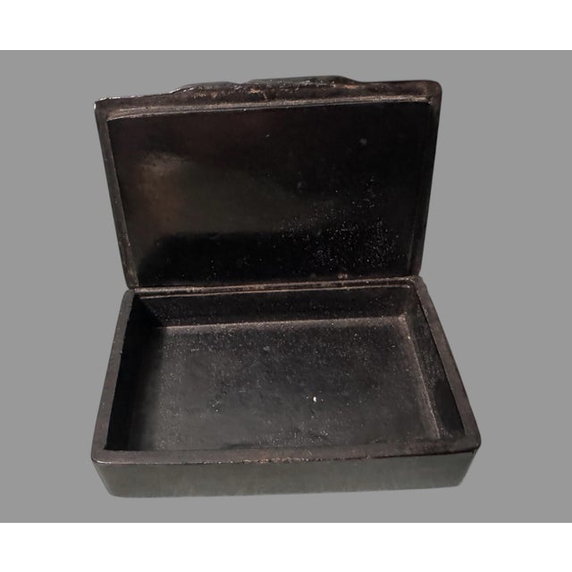 Folk Art Vintage Hand Painted Lacquer Miniature Keepsake Box Couple Outside Home For Sale - Image 3 of 5