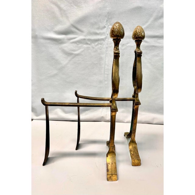 Vintage Brass Lyre Andirons – Neoclassical Hollywood Regency Fireplace Decor, Pair For Sale In Louisville - Image 6 of 7