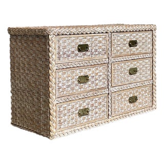 Vintage Braided Washed Rattan Dresser For Sale