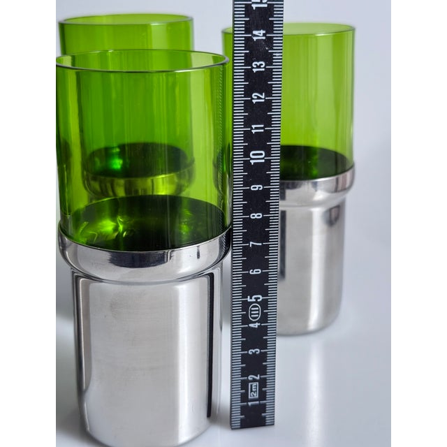 Glass and Stainless Steel Ice Bucket and Glasses from Pran, Italy, 1970s, Set of 6 For Sale - Image 9 of 14