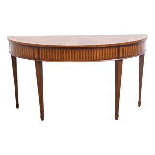 Ethan Allen Newman Collection Mahogany Sunburst Traditional Federal Hepplewhite Style 56" Demilune Sofa Table 34-9401 For Sale