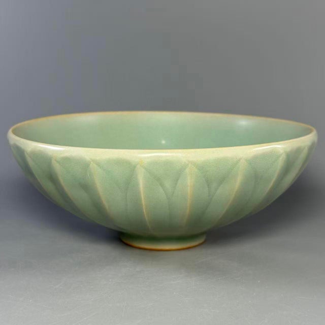 Antique Chinese Longquan Celadon Bowl With Carved Lotus Petals For Sale - Image 4 of 7