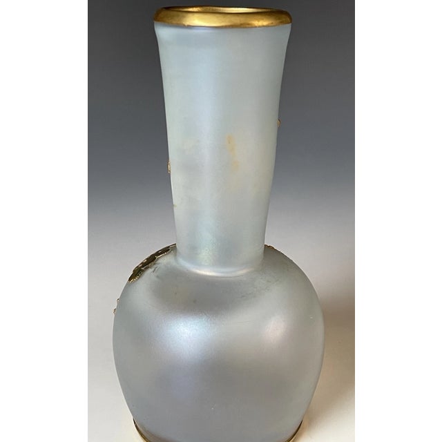 Fine Antique Art Nouveau Iridescent Satin Glass Vase W/ Gilt Bronze Overlay For Sale - Image 12 of 15