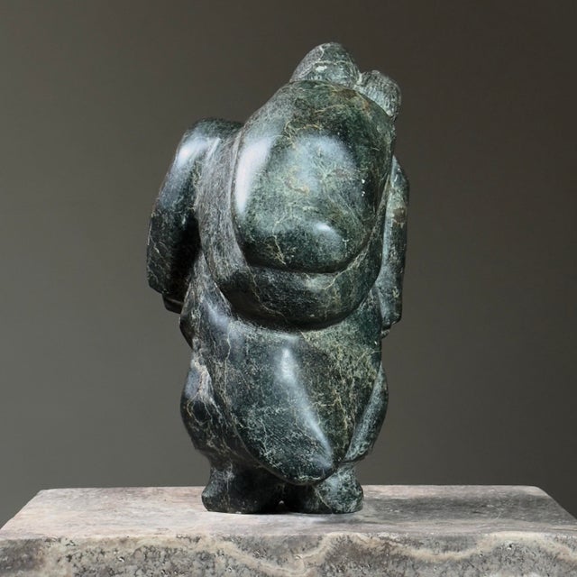 Figurative Vintage Folk Hand Carved Inuit Figurative Serpentine Green Marble Sculpture For Sale - Image 3 of 9
