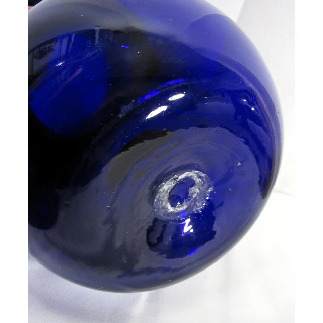 Vintage Cobalt Blue Blown Glass Water Pitcher For Sale - Image 9 of 15