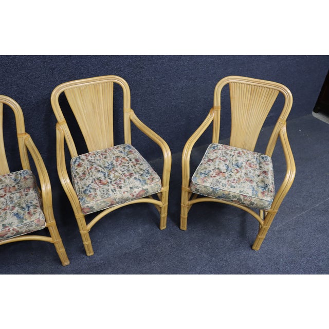 MCM Style Fan Back Bamboo & Rattan Armchairs – Set of 4 For Sale - Image 9 of 18