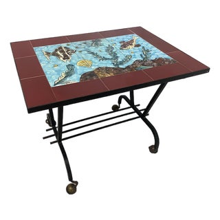 1950s French Ceramic Fish Tile Side Table & Magazine Rack For Sale