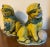 Pair antique 18th century Chinese famille vert pottery foo lion dogs. One with a ball in its paw, the other with pup....
