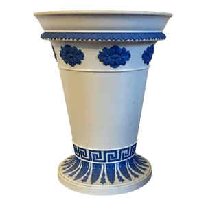 Antique Early 19th Century Wedgwood Smear Glaze Jasperware Vase With Greek Key Border