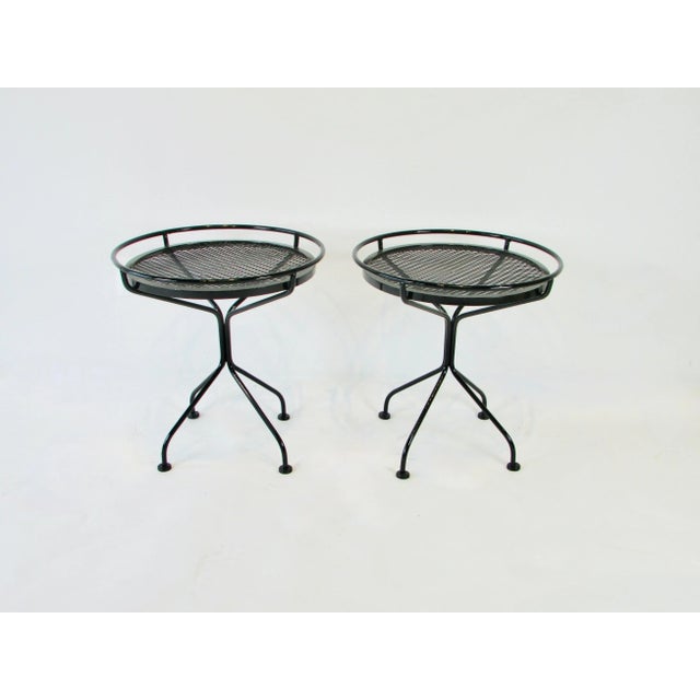 Mid-Century Modern Mid 20th Century Woodard Gloss Black Round Top Sculptura Side Tables - A Pair For Sale - Image 3 of 11