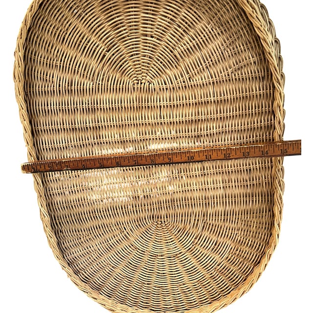 Vintage Woven Wicker Elephant Tray Side Drinks Table With Wood Tusks, Tropical Regency Style For Sale - Image 11 of 13