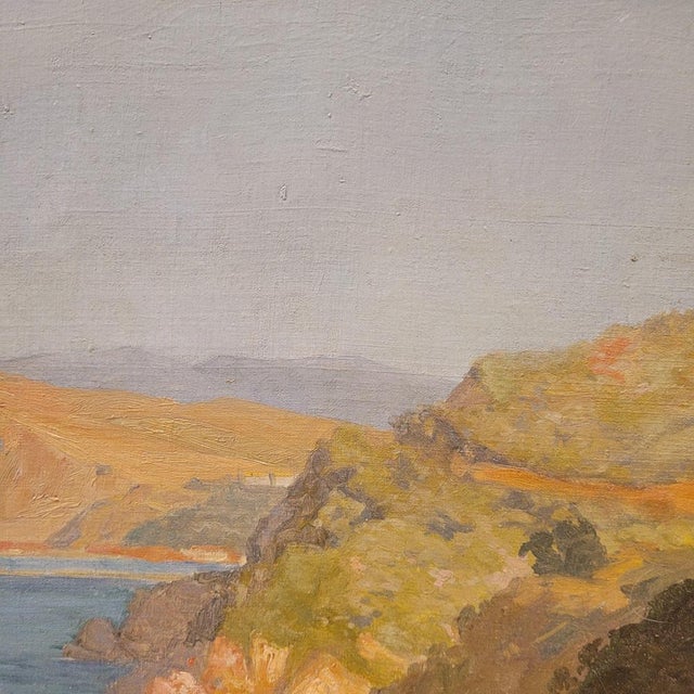Beige Rene Charles Edmond His, View of the Villefranche Coast, 1903, Oil on Cardboard, Framed For Sale - Image 8 of 16