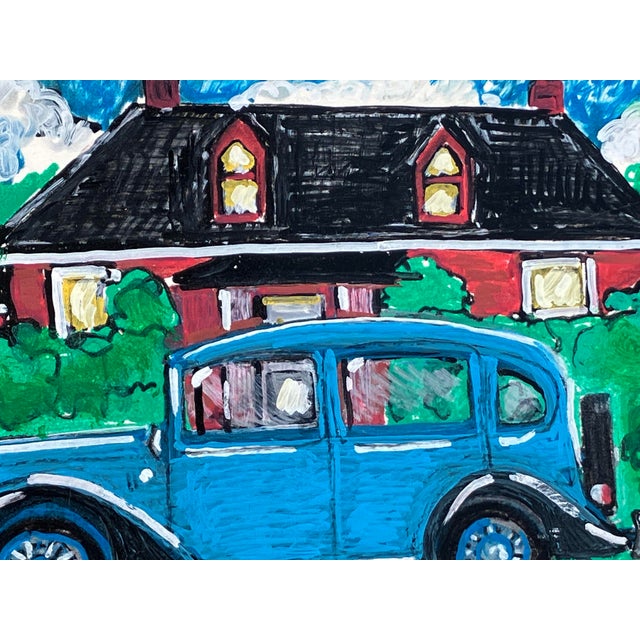 Late 20th Century Late 20th Century The Blue Town Car - Original Oil / Marker on Board - Vernon Reynolds For Sale - Image 5 of 5