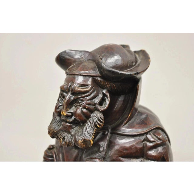 Late 19th Century 19th C. Black Forest Figural Wood Carved Night Watchman Lidded Tobacco Jar Box For Sale - Image 5 of 13