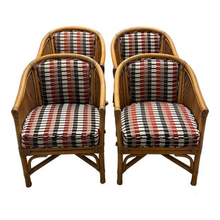 Set of 4 Vintage McGuire Rattan Rolling Game Chairs For Sale