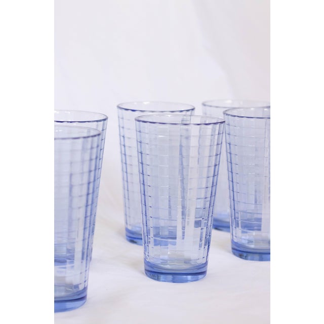 Vintage Paşabahçe “Scotch Blue” Tall Highball Glasses – Block Optic – Set of 8 For Sale In Houston - Image 6 of 12