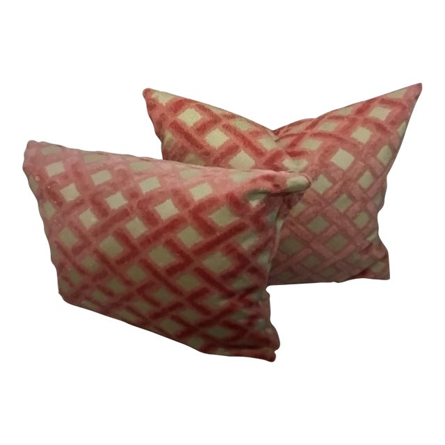 Clarence House Criss Cross Designer Pillows Set of 2 Velour Fabric For Sale