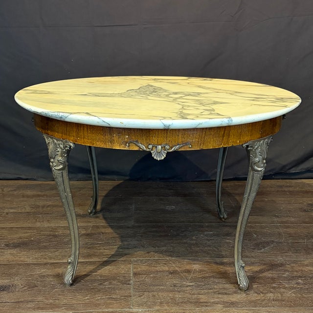 French Marble Top Coffee Table With Ormolu Mounted Apron and Cabriole Legs For Sale - Image 4 of 8