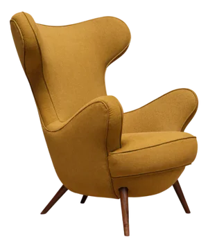 Wingback Chair in Yellow Ochre Fabric and Walnut by Paolo Malchiodi, Italy, 1940s