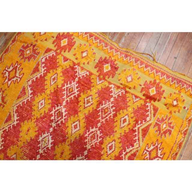 Mid 20th Century Saffron Red Quirky Moroccan Colorful Geometric Accent Rug For Sale - Image 4 of 18