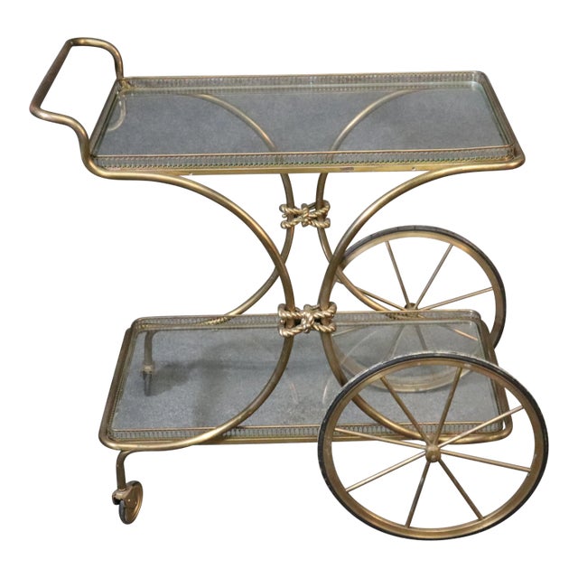 Hollywood Regency Gold Leaf Gilded Metal Italian Tea Trolley Liquor Cart For Sale