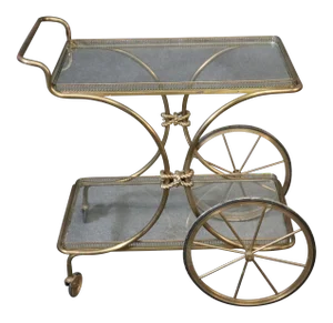 Hollywood Regency Gold Leaf Gilded Metal Italian Tea Trolley Liquor Cart