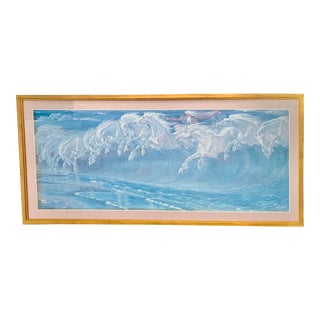 Walter Crane’s 1892 Neptune’s Horses Custom Gilt Framed 1990 Neoclassical Poster For Sale
