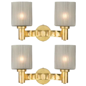 Murano Gray Glass and Brass Wall Sconces