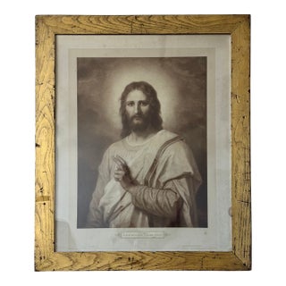 Antique Heinrich Hofmann “Christ” Religious Print in Gilt Faux Bois Frame, C. 1895 For Sale