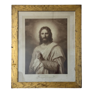 Antique Heinrich Hofmann “Christ” Religious Print in Gilt Faux Bois Frame, C. 1895