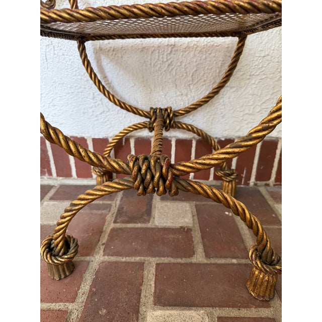 1950s An Italian Hollywood Regency Gilded Faux Rope Curule Stool For Sale - Image 4 of 10