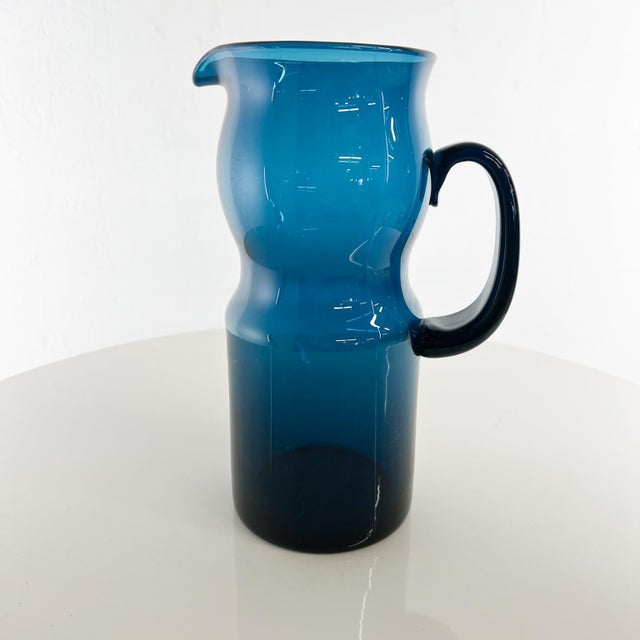 1960s Sculptural Murano Blue Art Glass Modern Pitcher For Sale - Image 12 of 12
