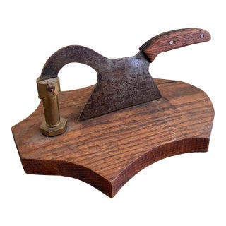 Antique French Country Wooden & Iron Herb Cutter or Cheese Board For Sale