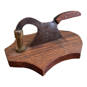 Antique French Country Wooden & Iron Herb Cutter or Cheese Board
