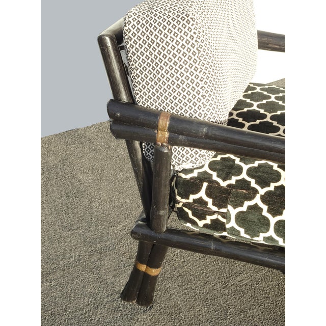 1970s Vintage Chinoiserie Asian Black Lounge Chair With Brass For Sale - Image 5 of 12