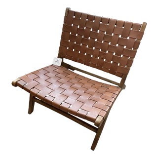 Elk Group International Modern Teak Woven Leather Chair For Sale