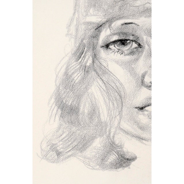 Modern Bohemian Woman - Rare and Signed Graphite Portrait Drawing on Textured Paper by Eugene Hawkins For Sale - Image 3 of 12