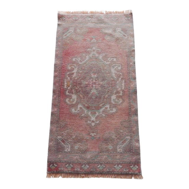 Distressed Small Turkish Oushak Runner 1'8" X 3'3" For Sale